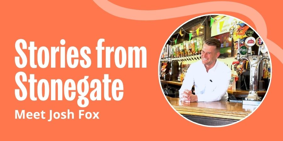 Image with text reading 'Stonegate Stories Meet Josh Fox'