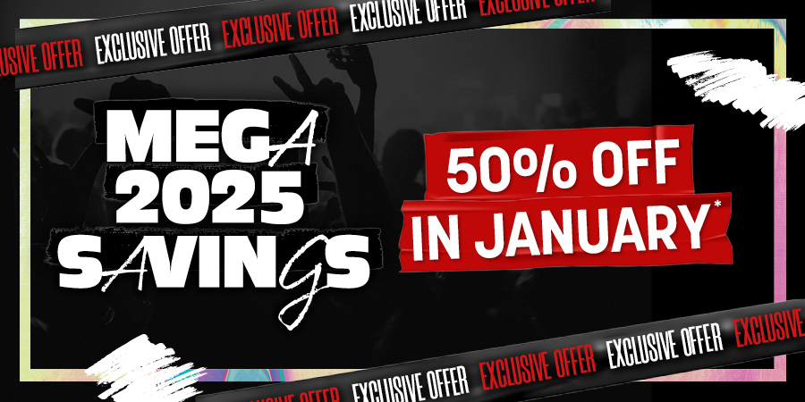 Mega 2025 savings, 50% off in January