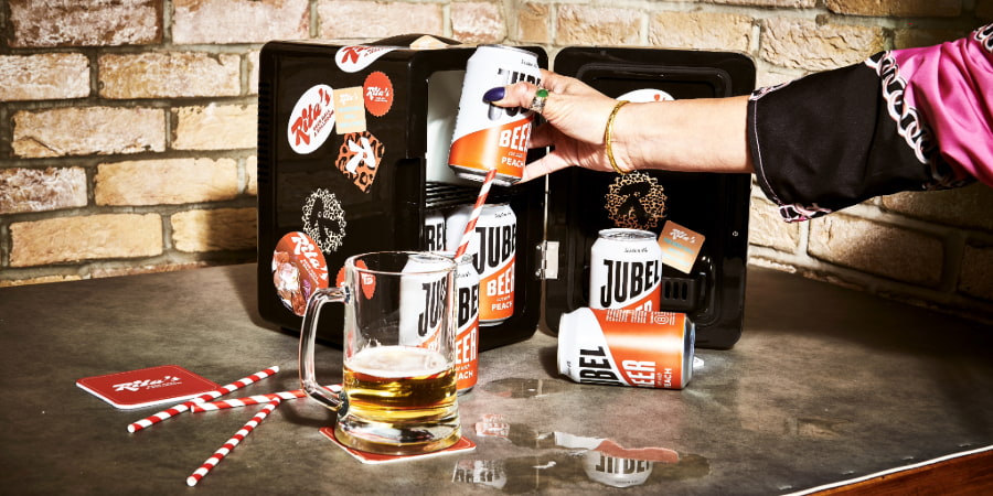 Jubel Peach Beer Sharer Mini Fridge at Rita's Leeds