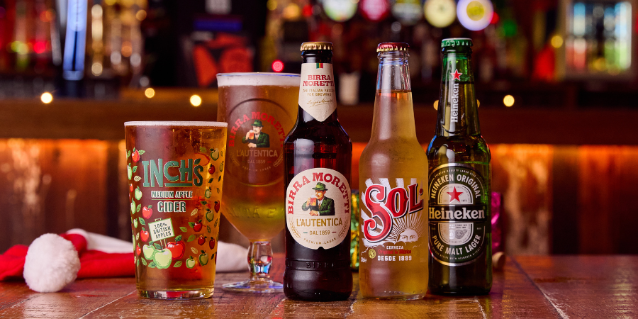 Various beers on table