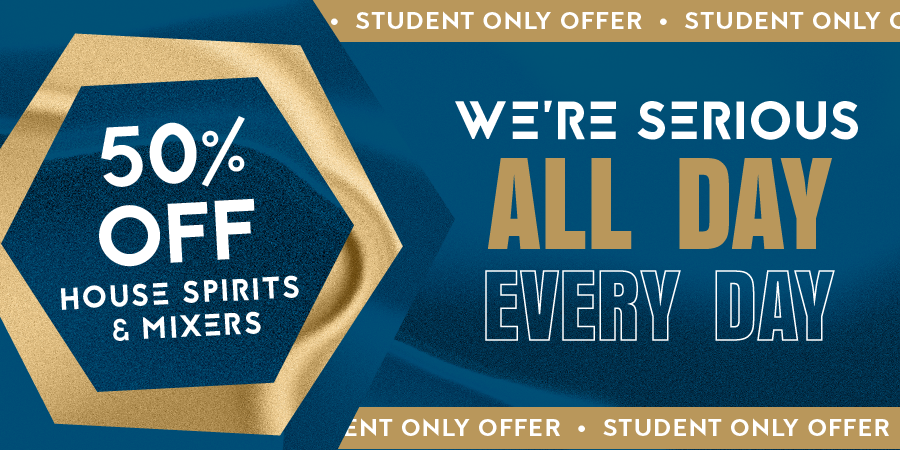 Students get 50% off spirit & mix