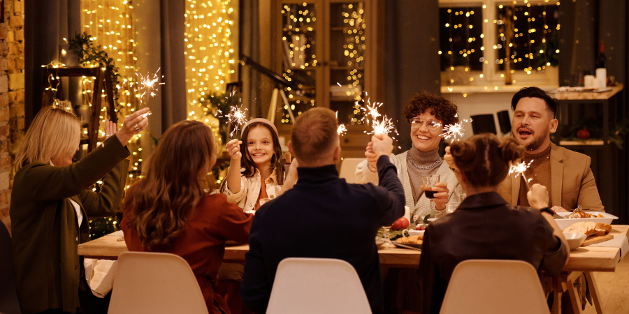 Family having dinner on new year's eve