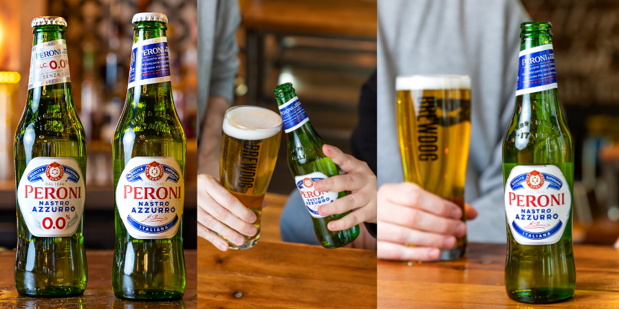 Bottle of Peroni and Peroni 0.0%