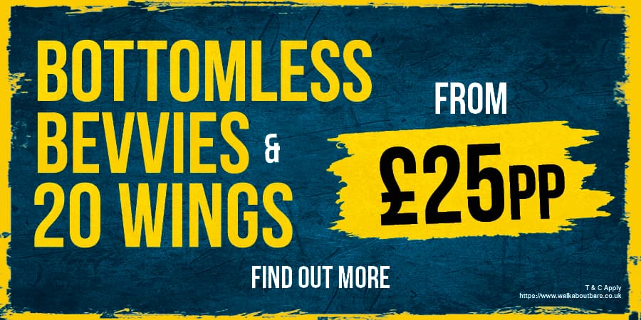 Bottomless bevvies & 20 wings from £25pp