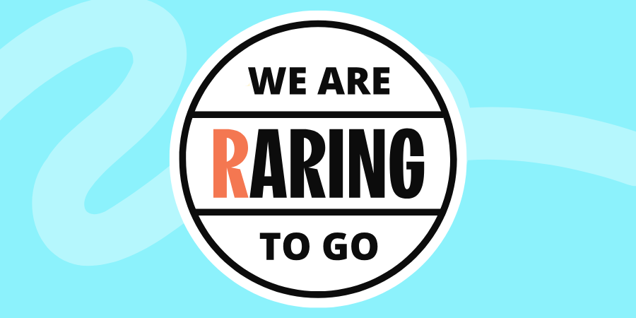 Light blue background with 'We Are Raring To Go' logo at the centre.