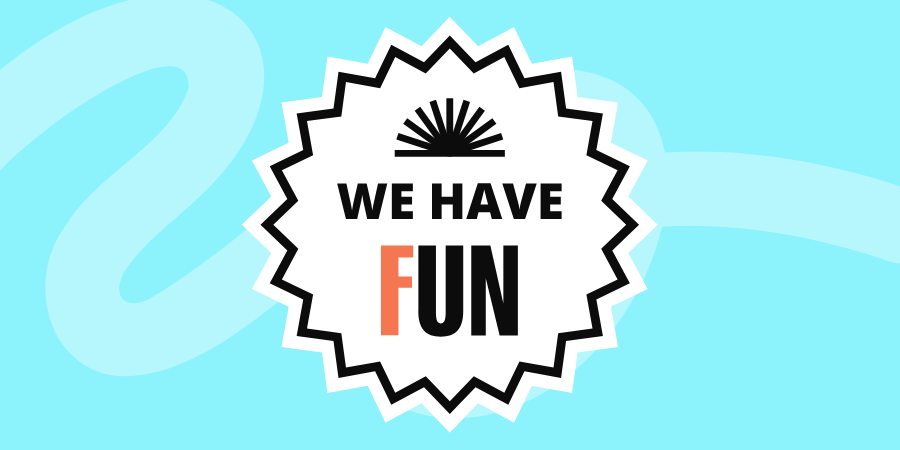 Light blue background with 'We Have Fun' logo at the centre.