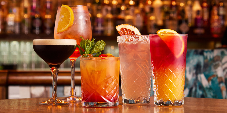 5 cocktails on a table