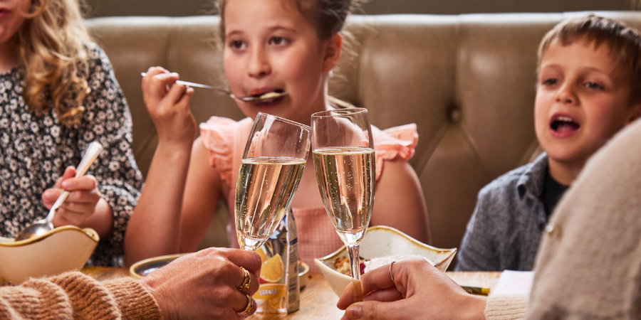 Prosecco while the kids eat