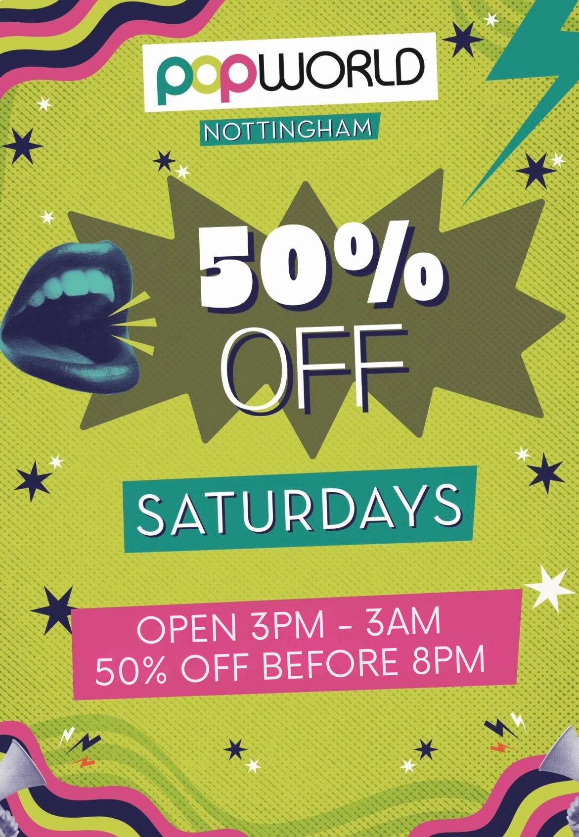 Half Price Saturdays 3pm to 8pm