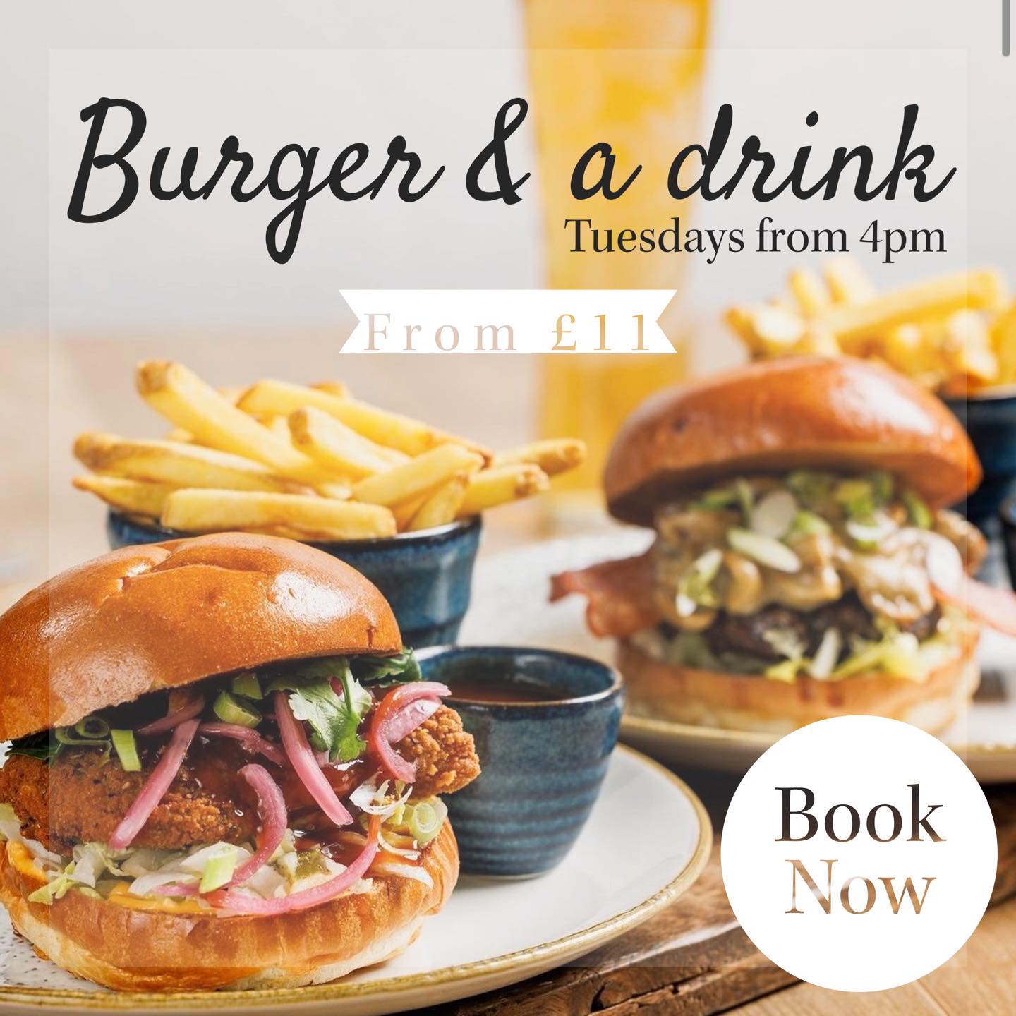 Burger and a drink Tuesdays