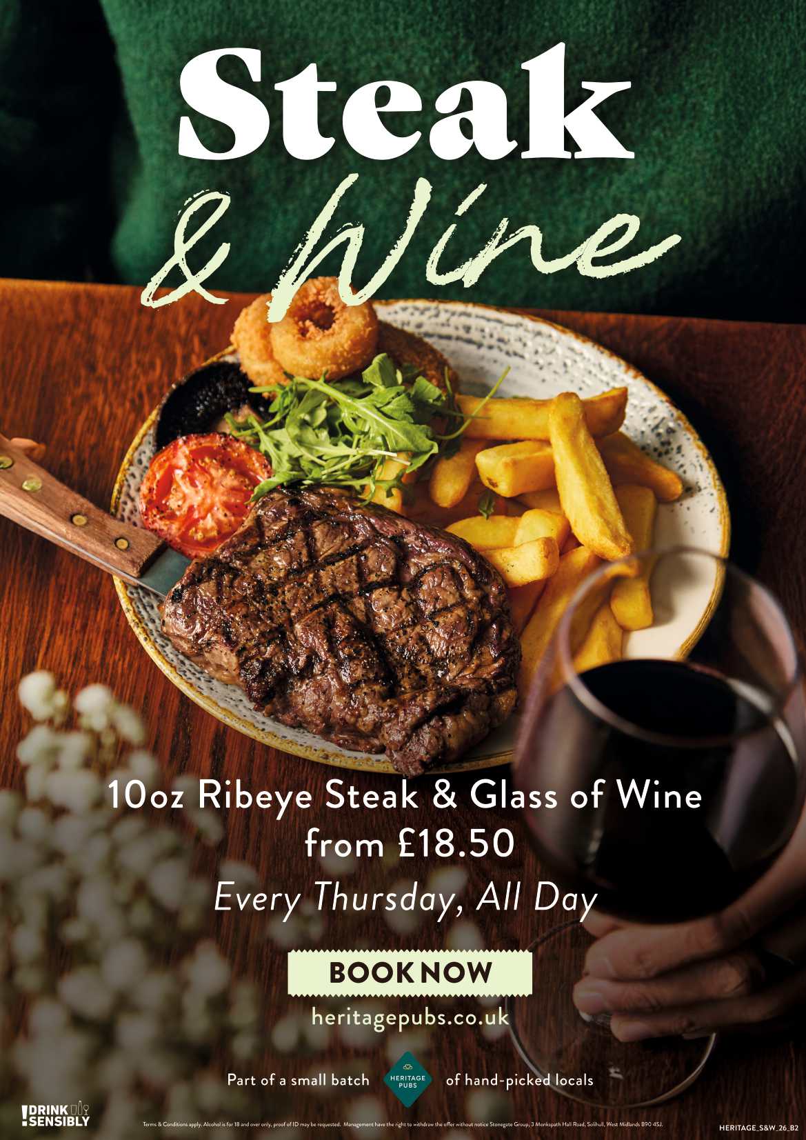 10oz RIBEYE STEAKS & GLASS OF WINE