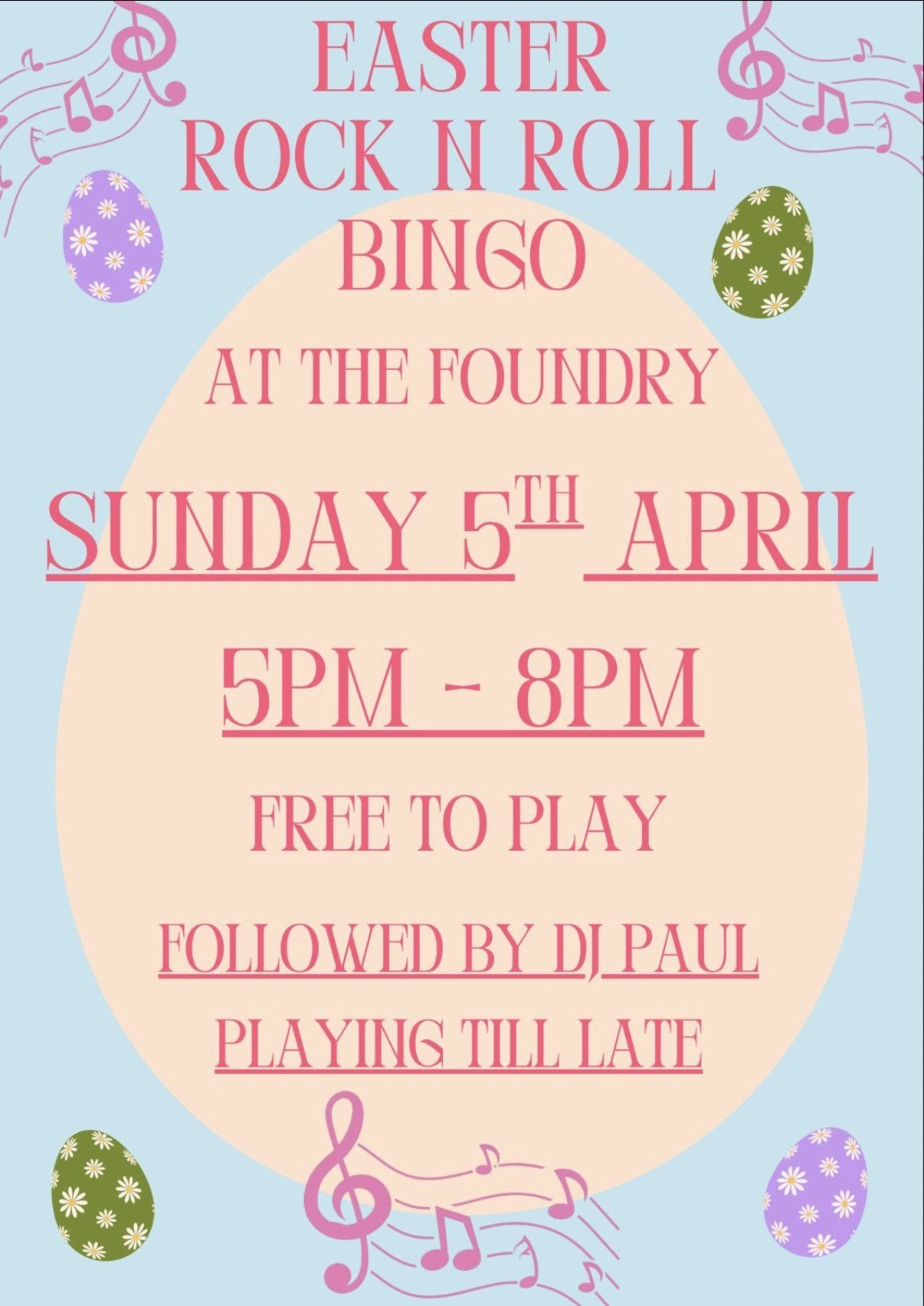 Easter Sunday Rock and roll Bingo 