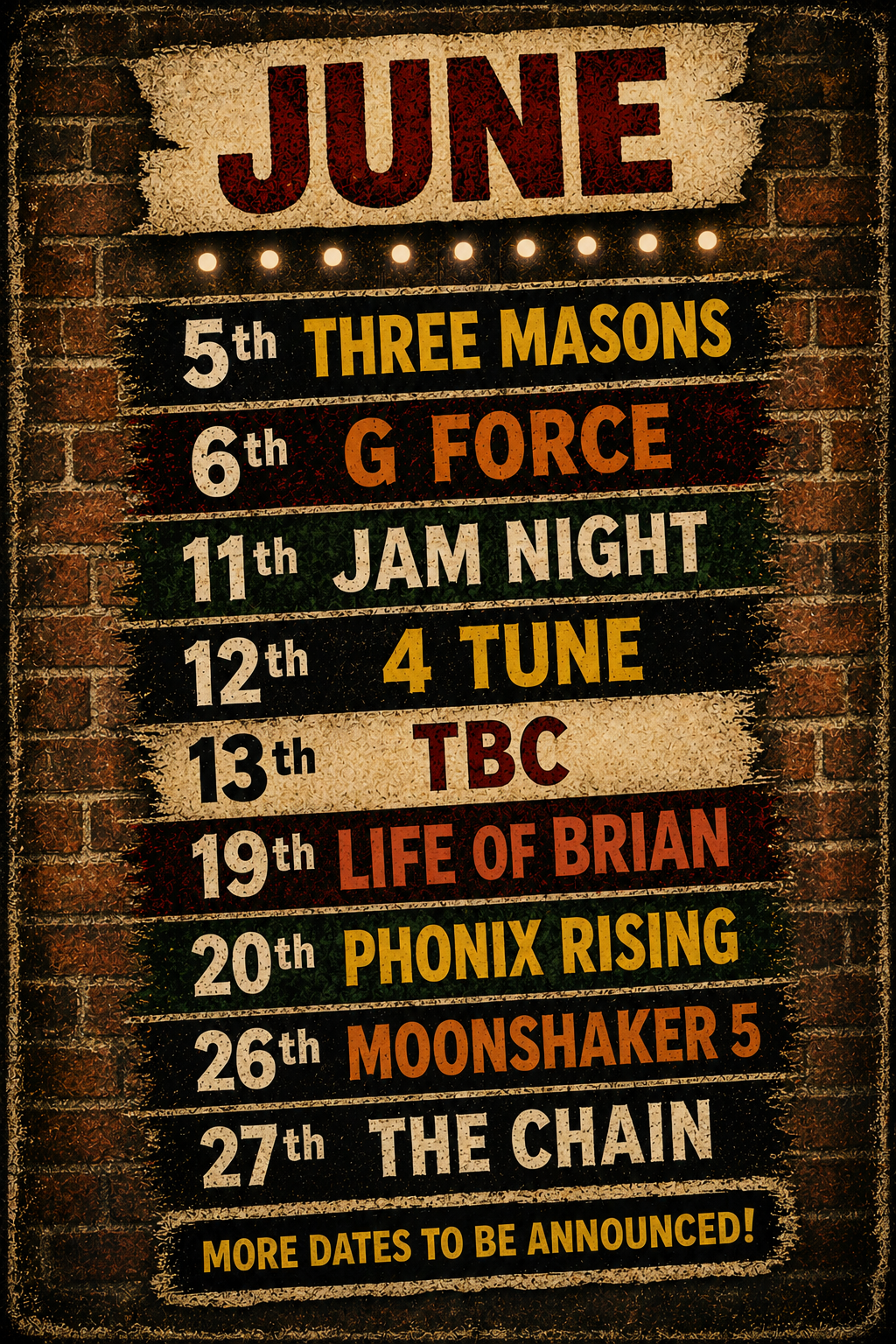 June line up gig list