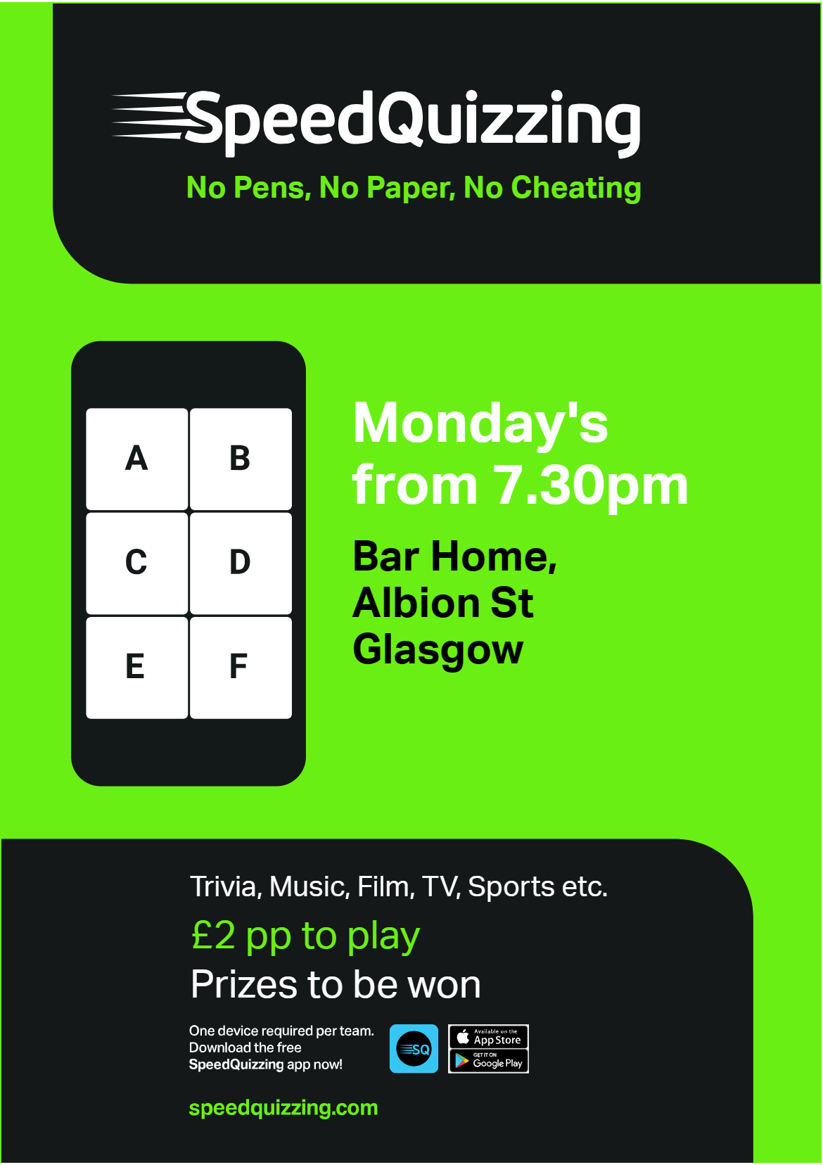 Bar Home Quiz Night, Monday 11th November Home Glasgow Glasgow
