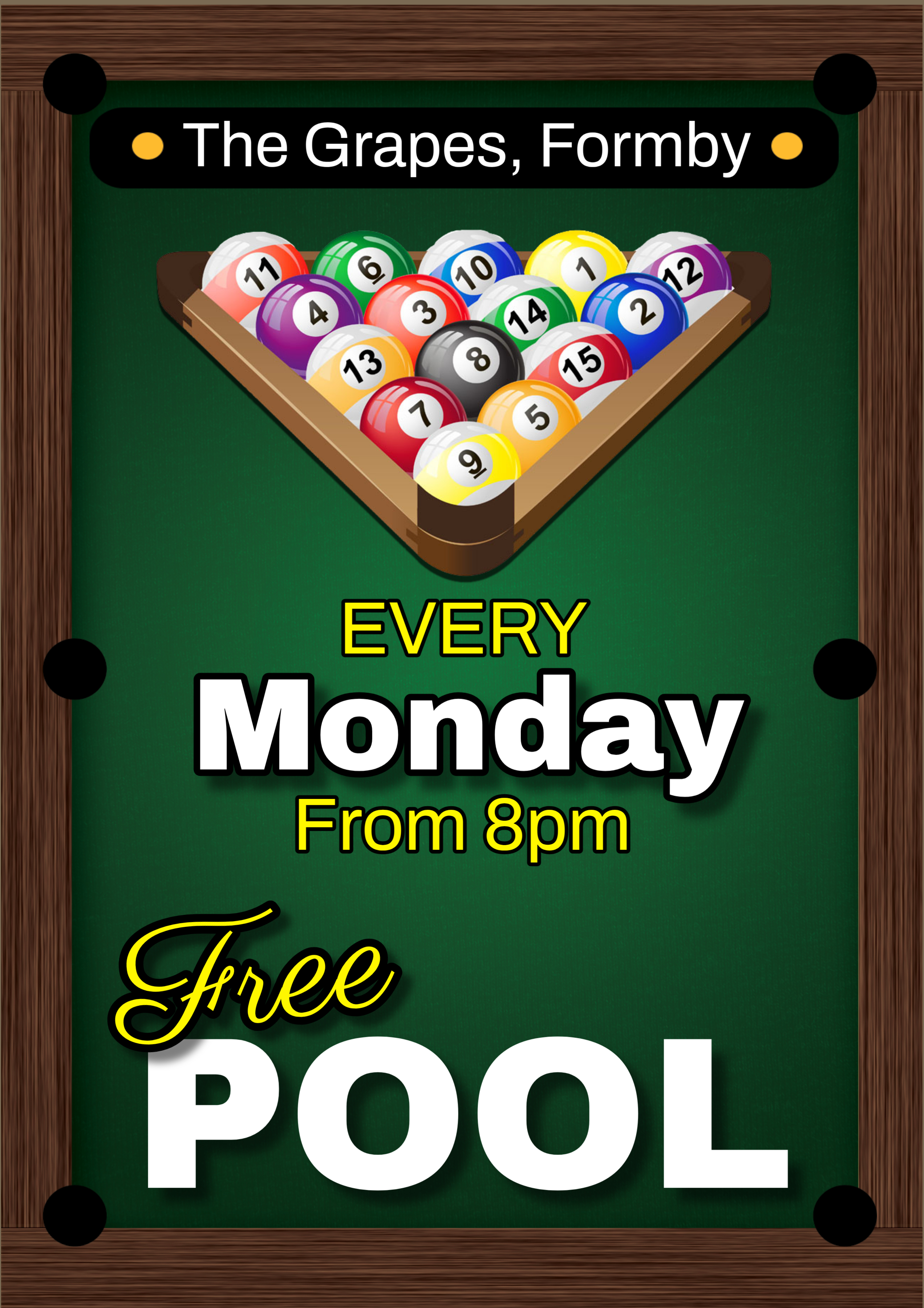 Free Pool Monday from 8pm
