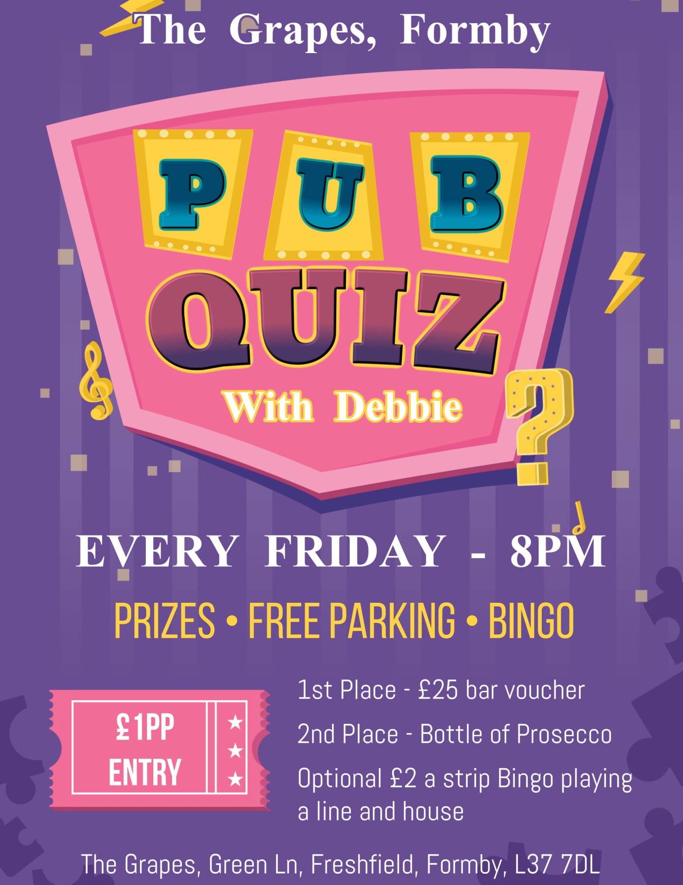 Paper Pub Quiz and Picture round with your Hostess Debbie