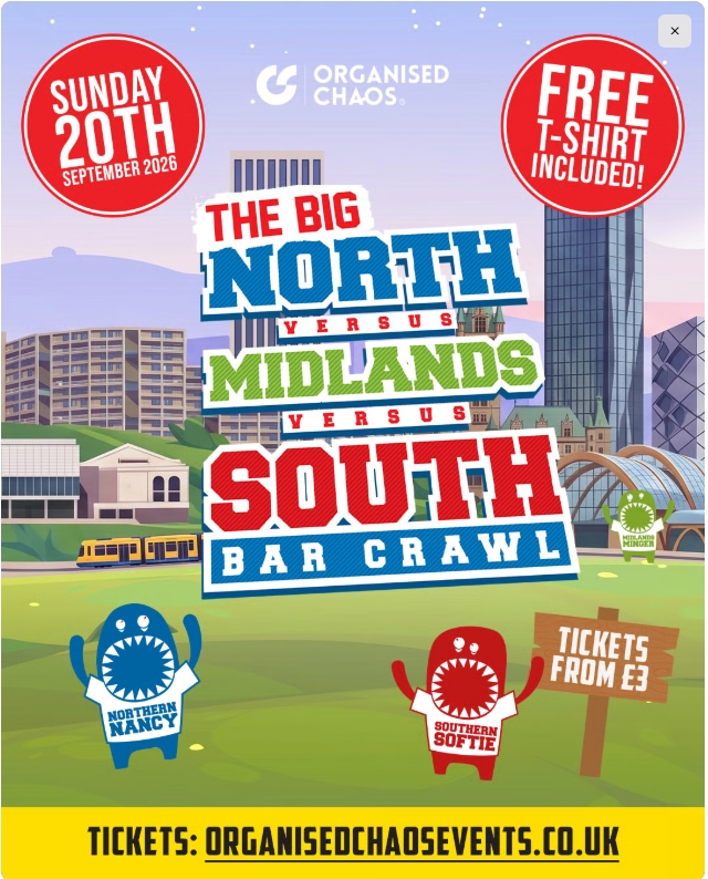 NORTH VS MIDLANDS VS SOUTH BARCRAWL