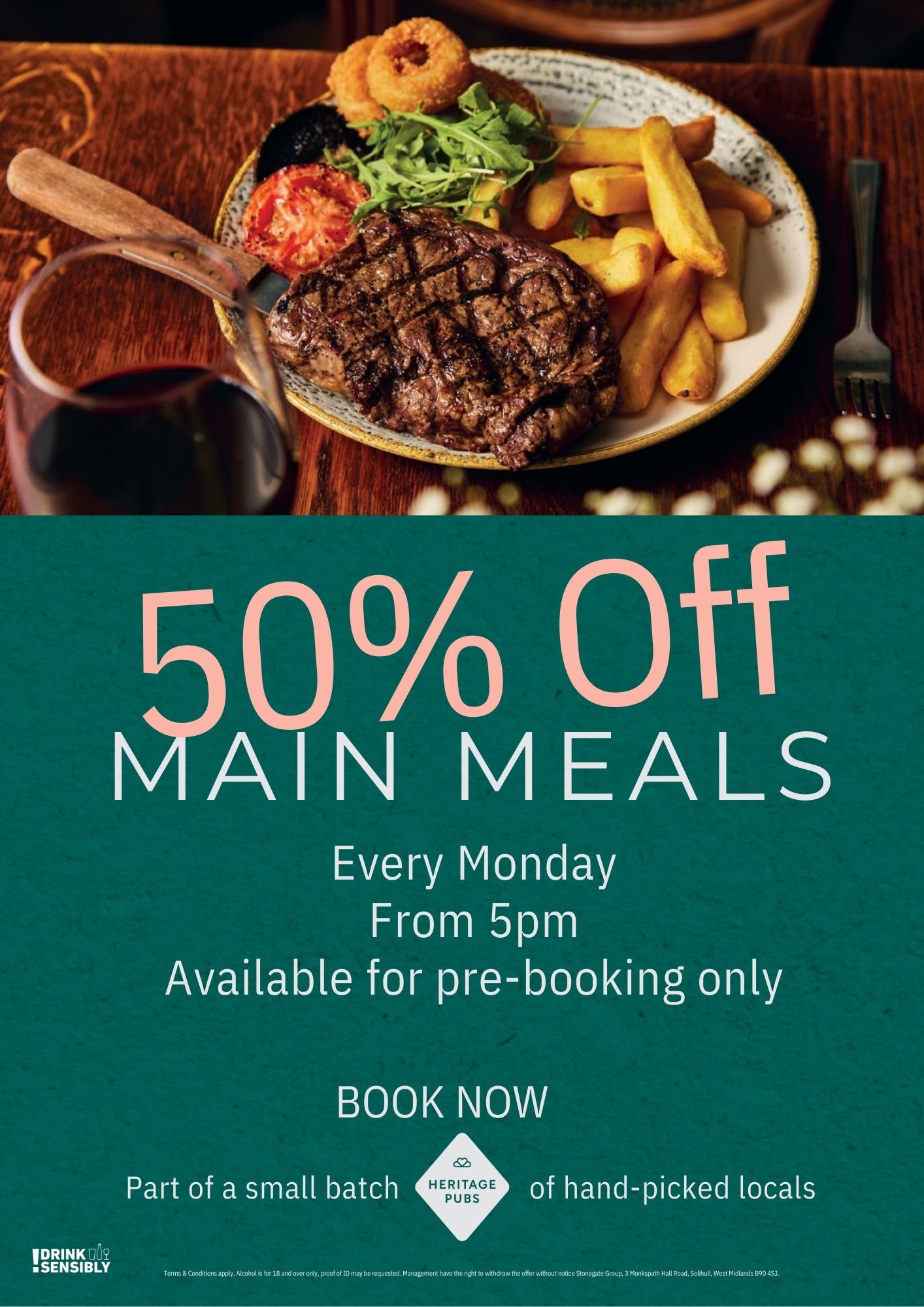 50% OFF Main Meals 5 pm - 10 pm 