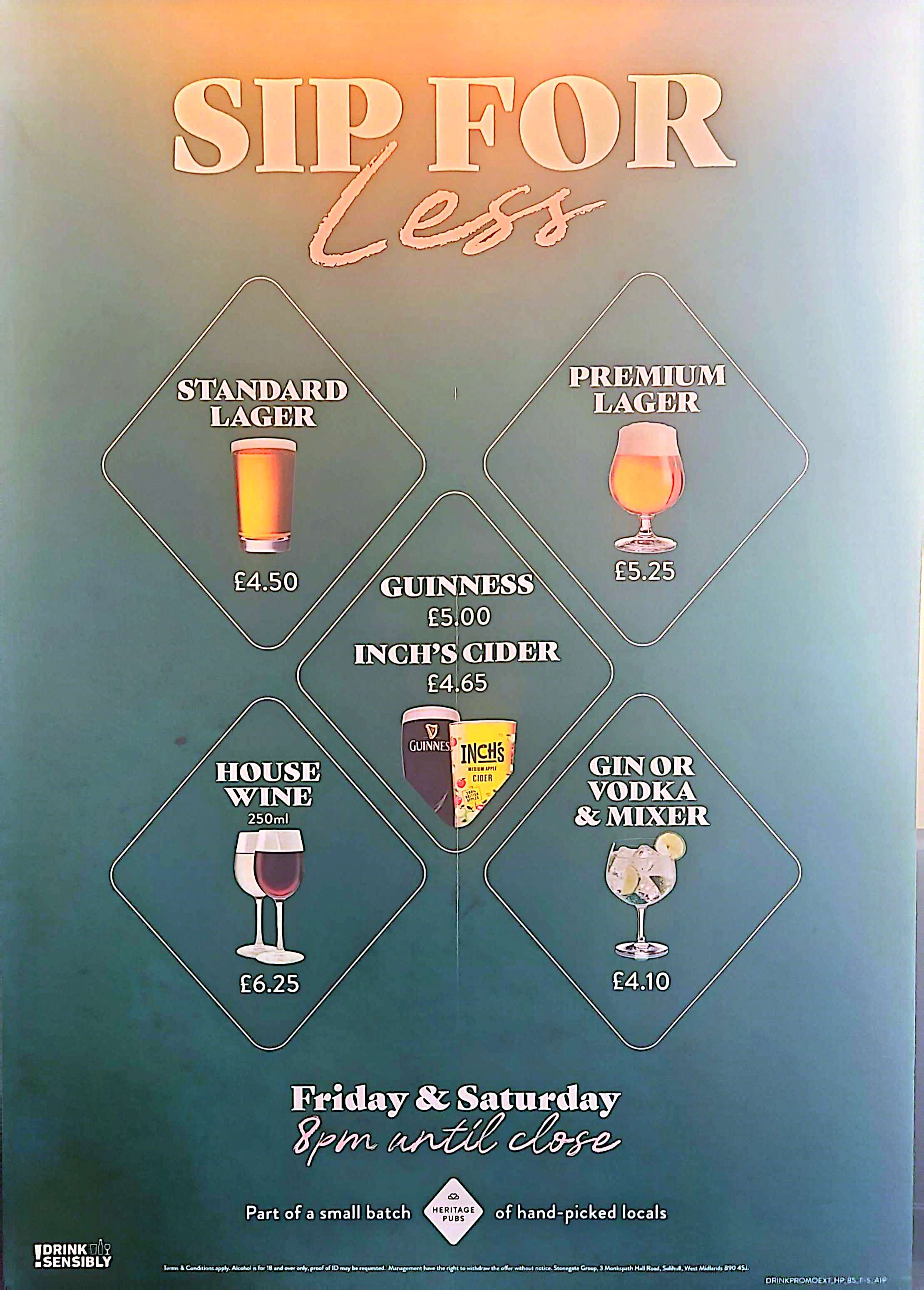 Drink deal on selective product 8pm