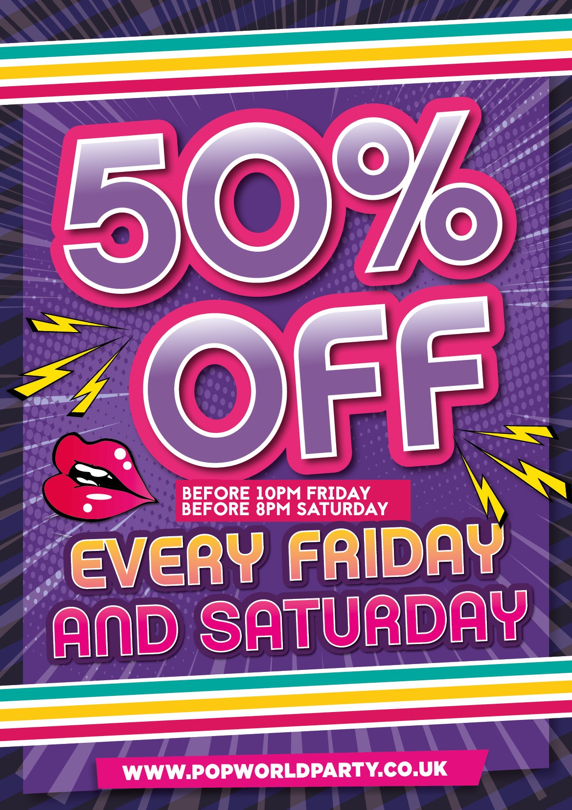 Half Price Saturdays 3pm to 8pm
