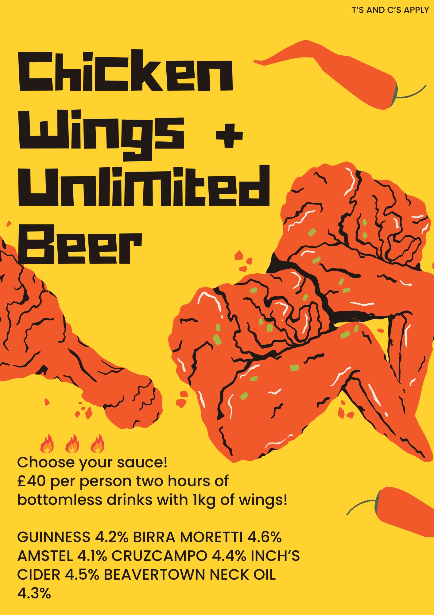 Bottomless Beer and 1kg wings