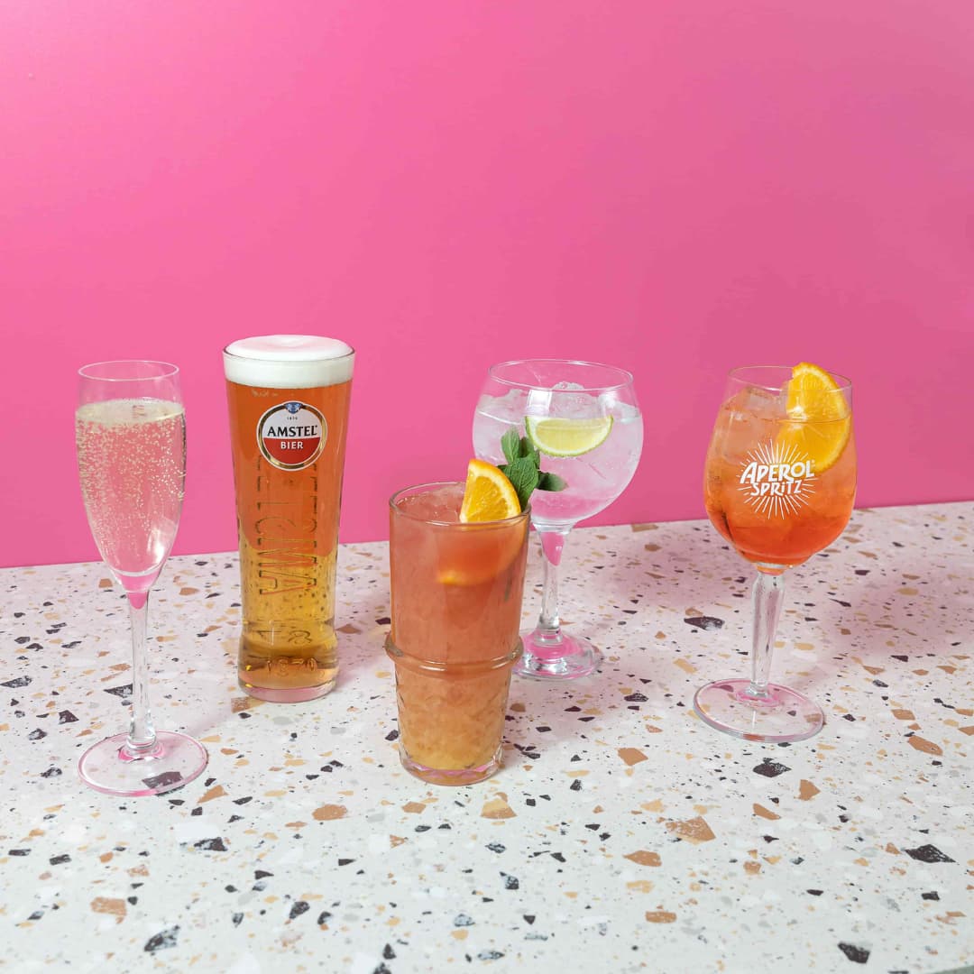 Prosecco, Amstel, Sex on the Beach, Gin & Mixer and Aperol Spritz