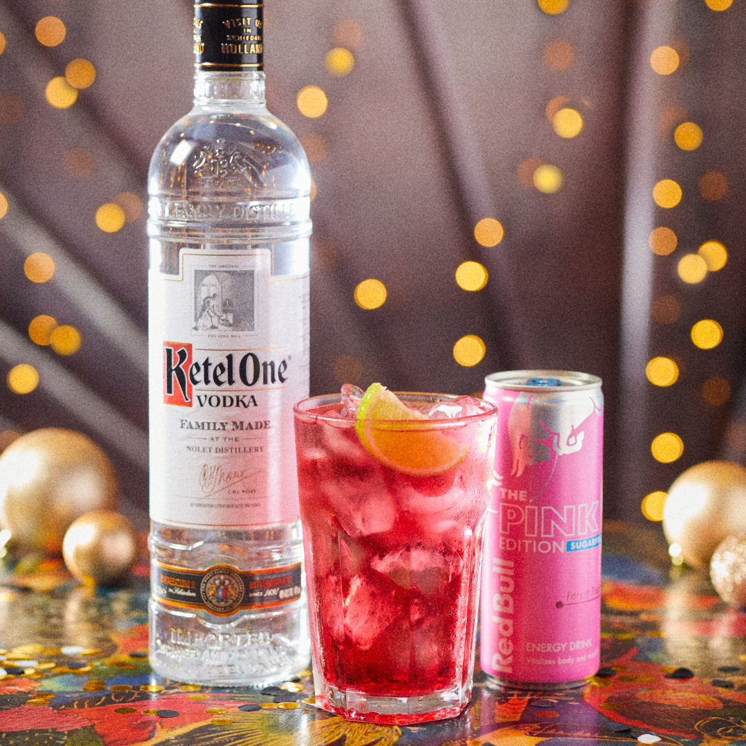 Enjoy a Ketel One Vodka with Limited Edition Red Bull Pink Forest Fruits this Christmas