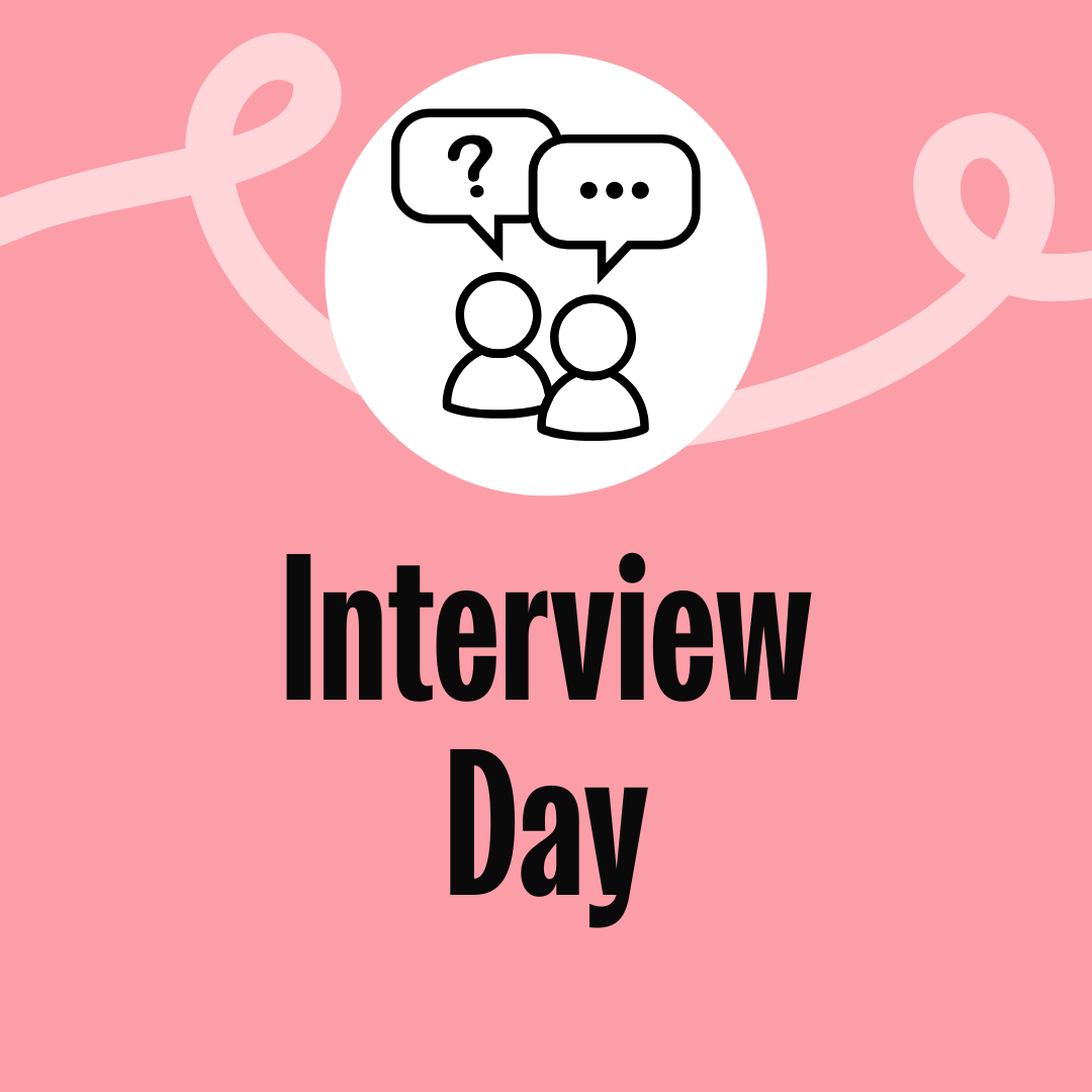 Text reads: '2. Interview Day' with a speech bubbles icon.