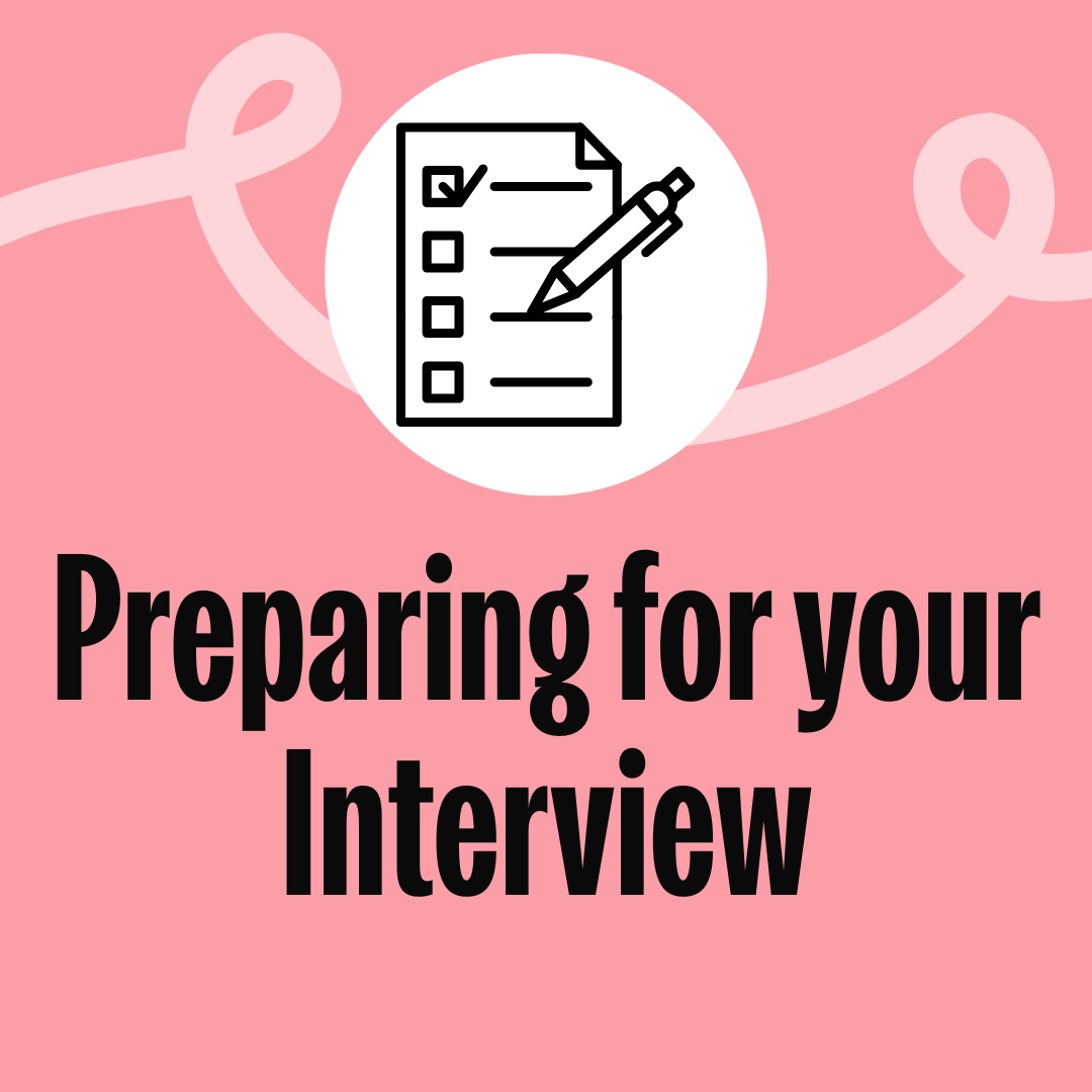 Text reads: '1. Preparing for Your Interview' with an icon of a book and lightbulb.