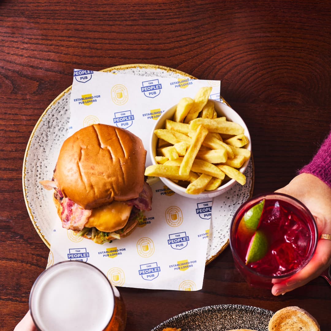 Burger and chips at The People's Pub