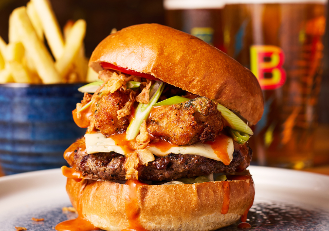 Burger, fries and a pint