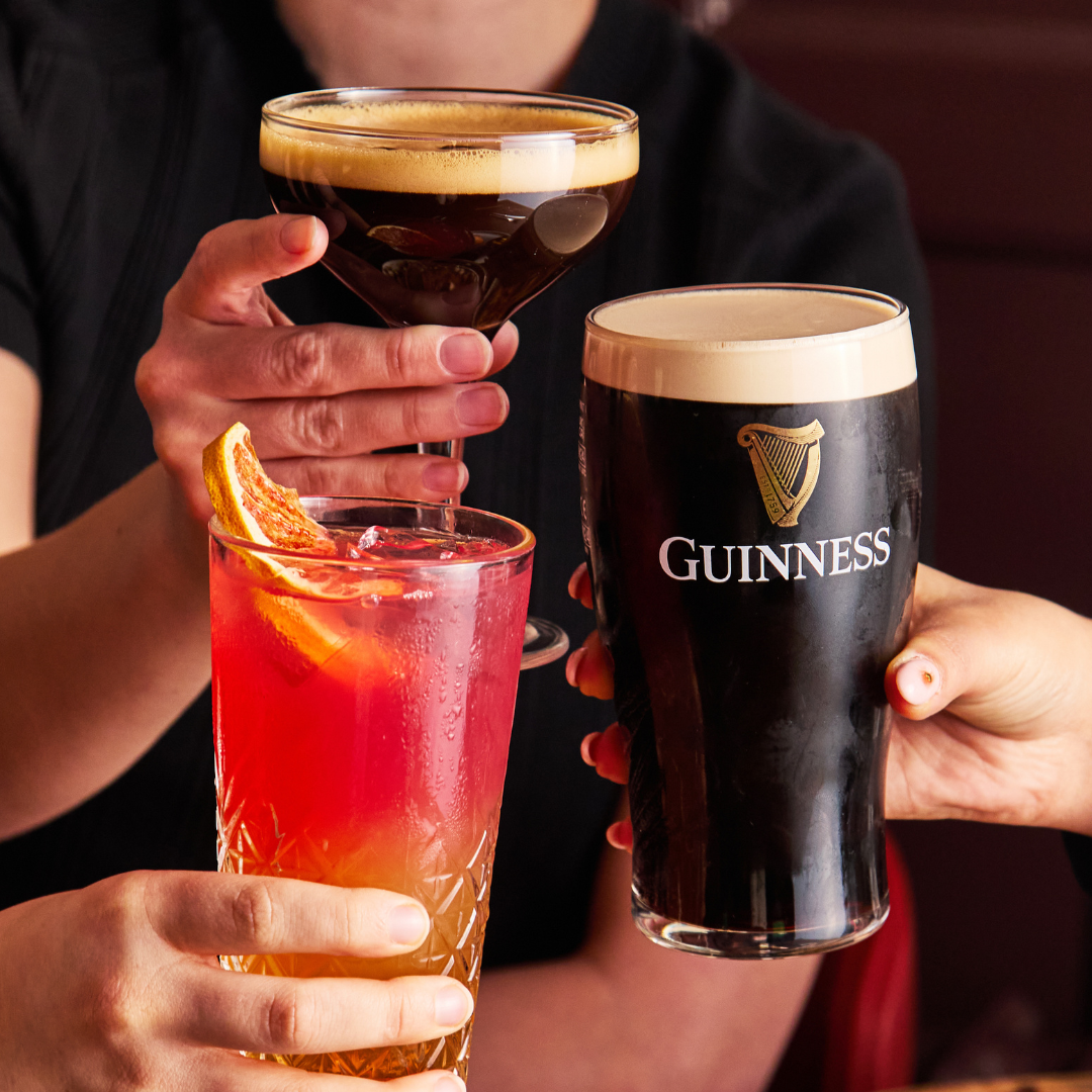 2 cocktails and a pint of guinness