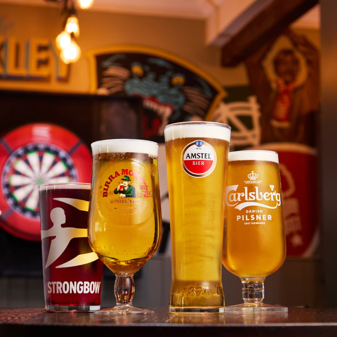 Line up of pints at The People's Pub