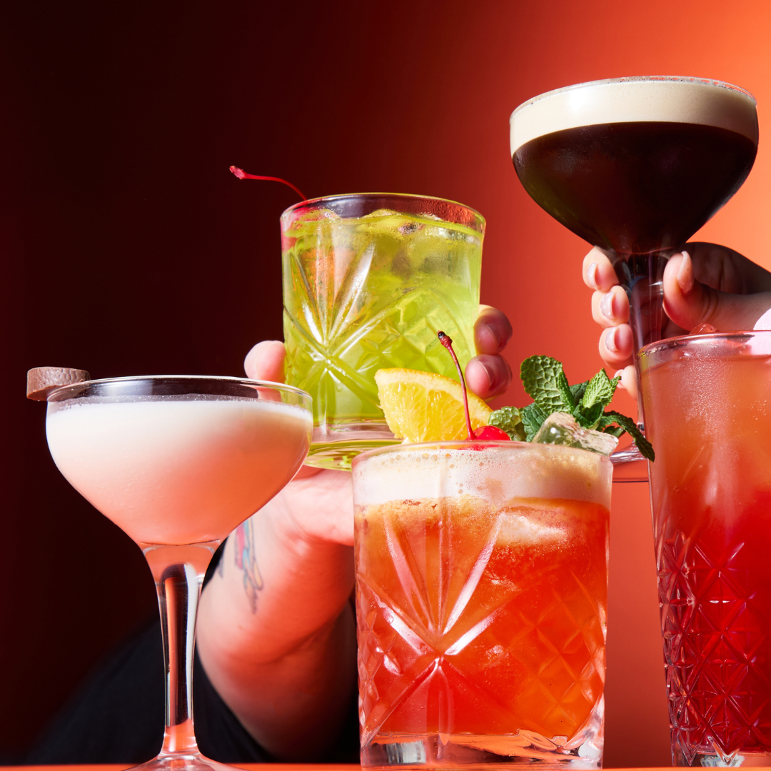 Selection of drinks on outside table