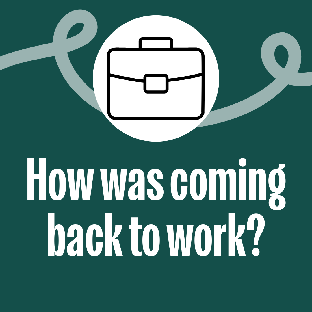 Text reads: 'How was your experience coming back to work?'