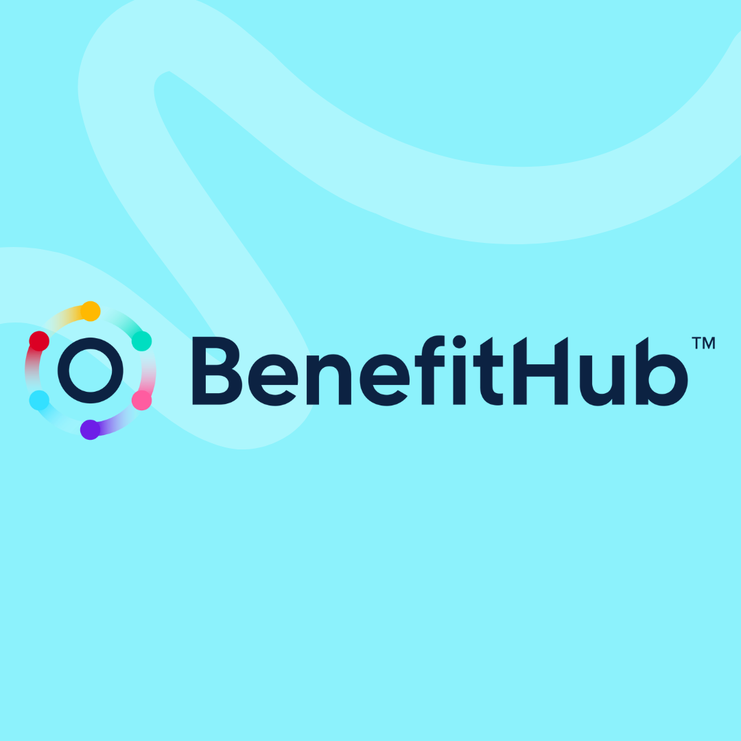 Benefits Hub logo on a blue background.