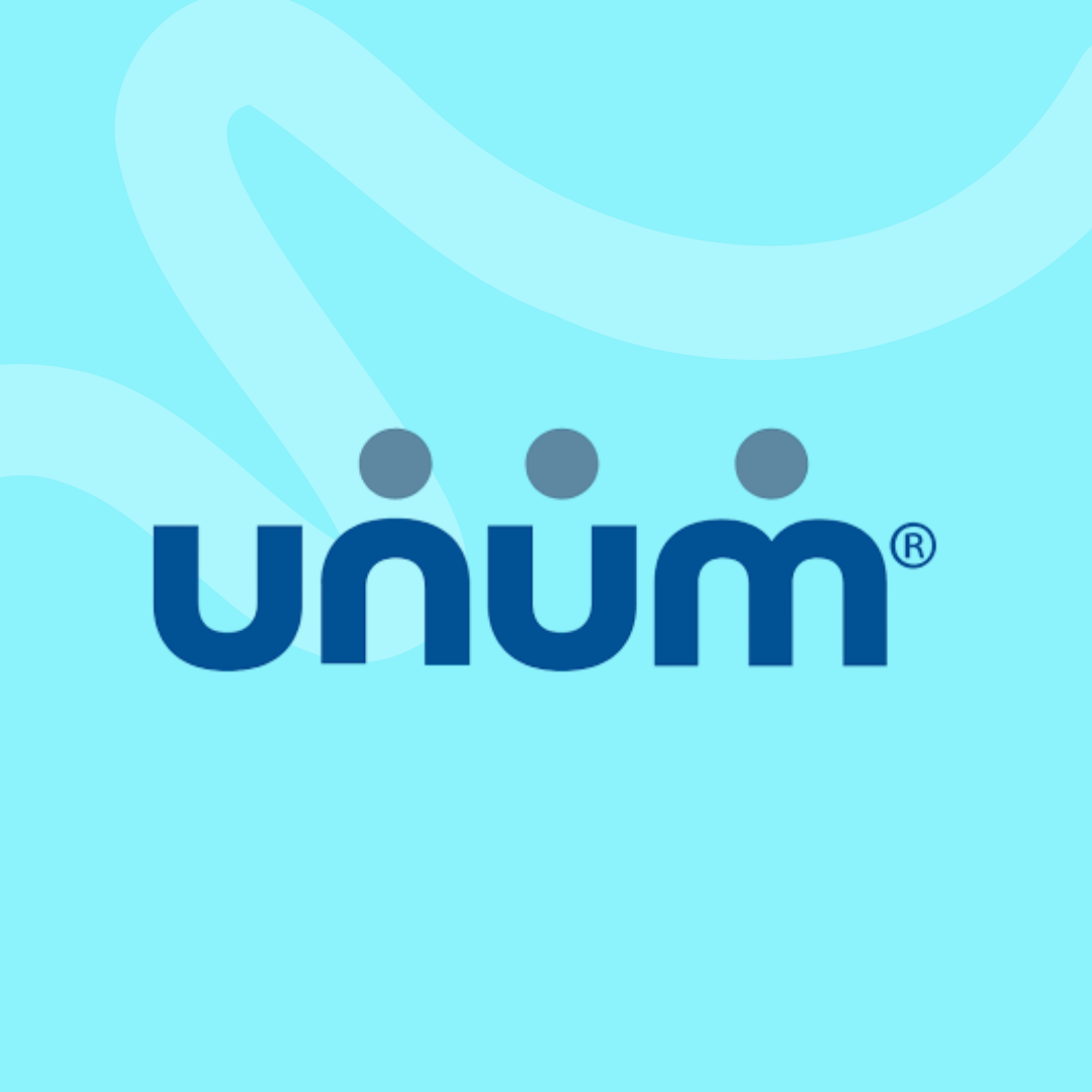 Unum dental logo on blue background.