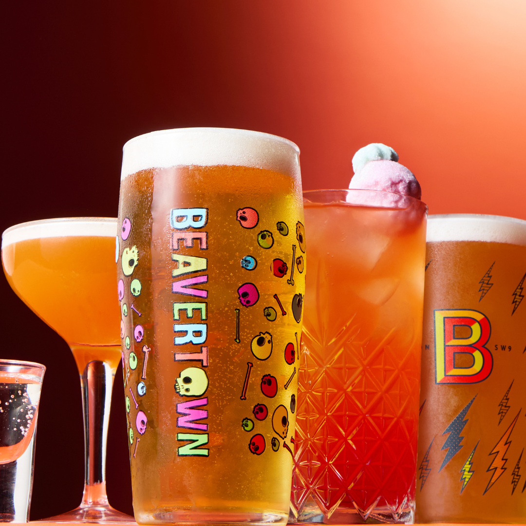 Cocktail and pint of Peroni