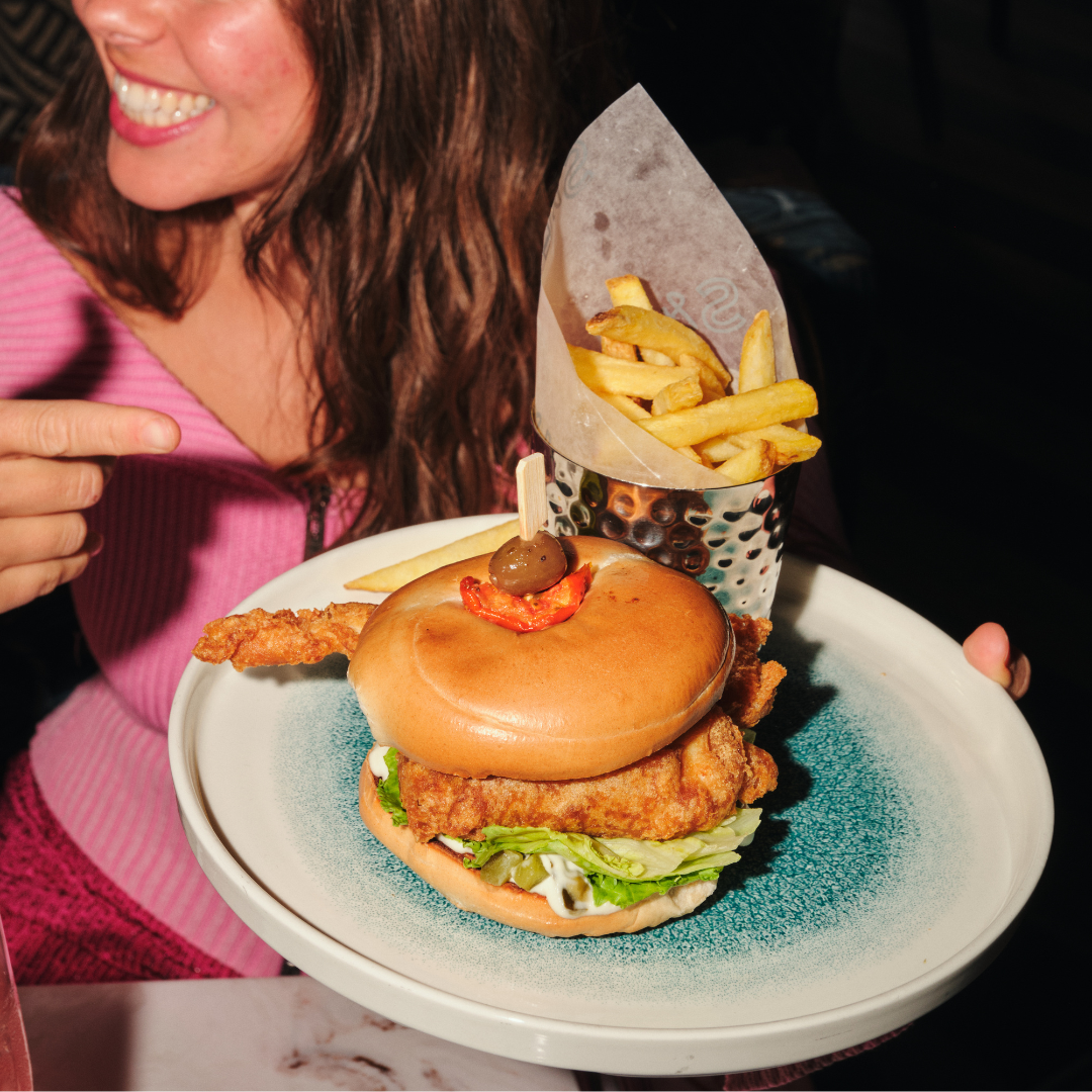 Juicy burger and fries 