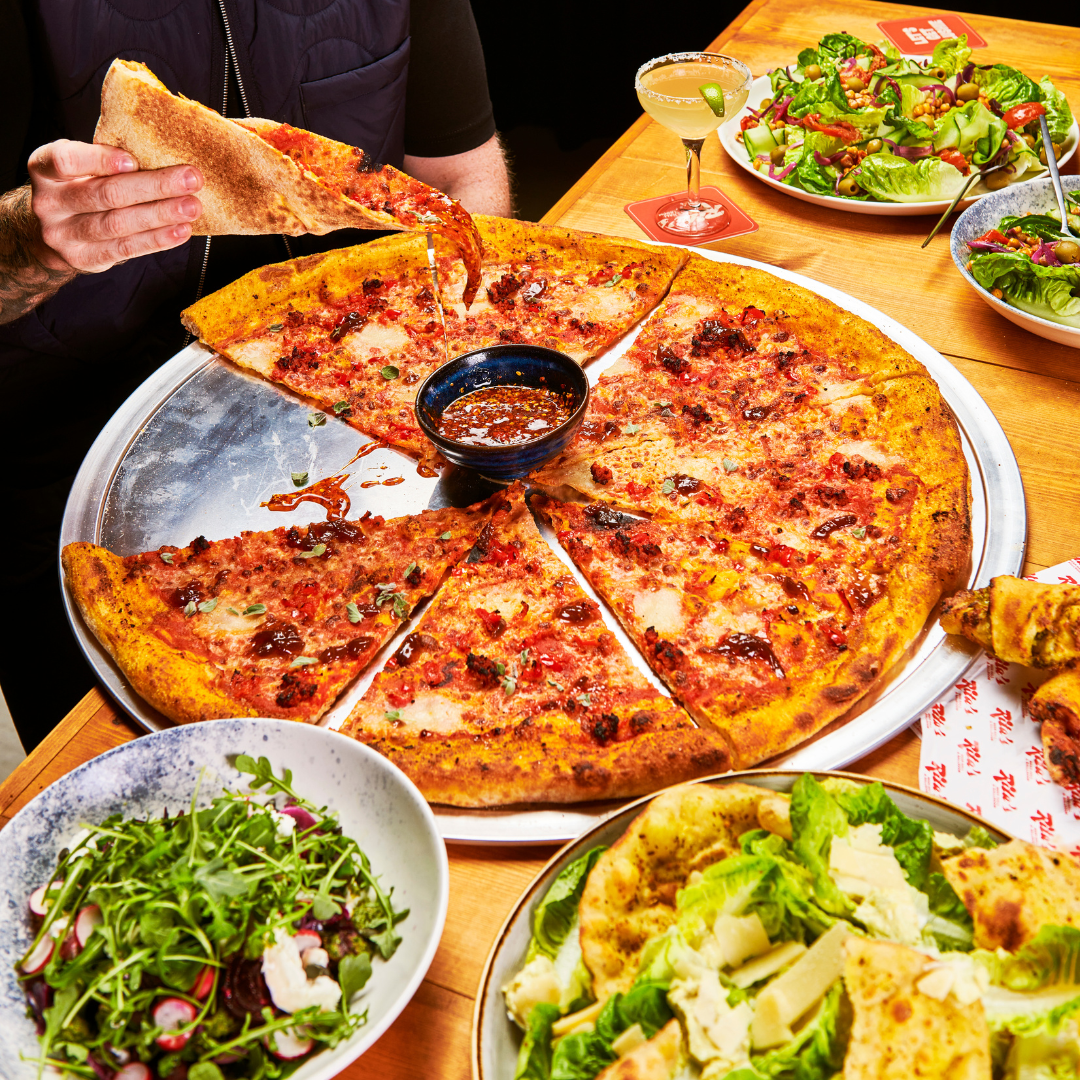 Delicious pizza and sides