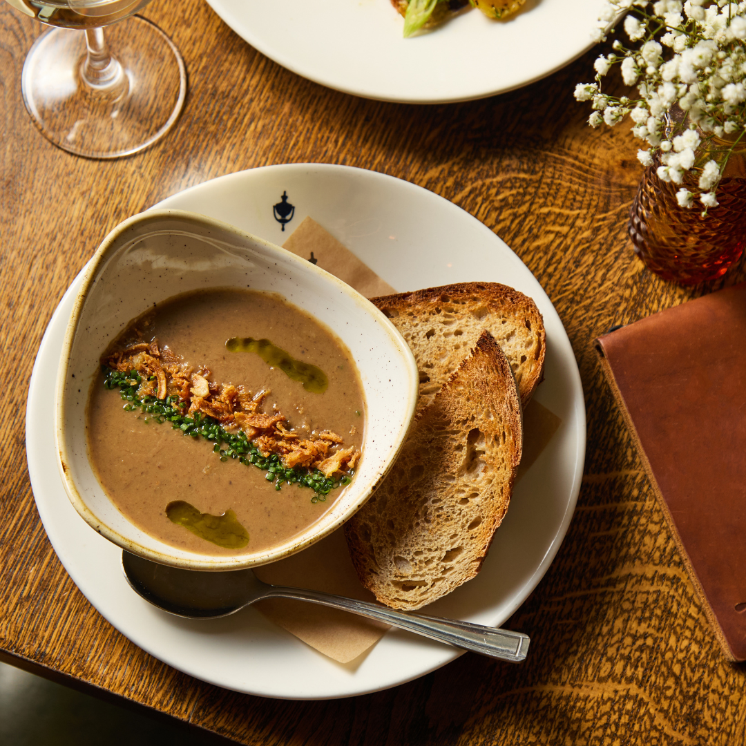 CELERIAC & PORCINI MUSHROOM SOUP at Rocket Canary Wharf