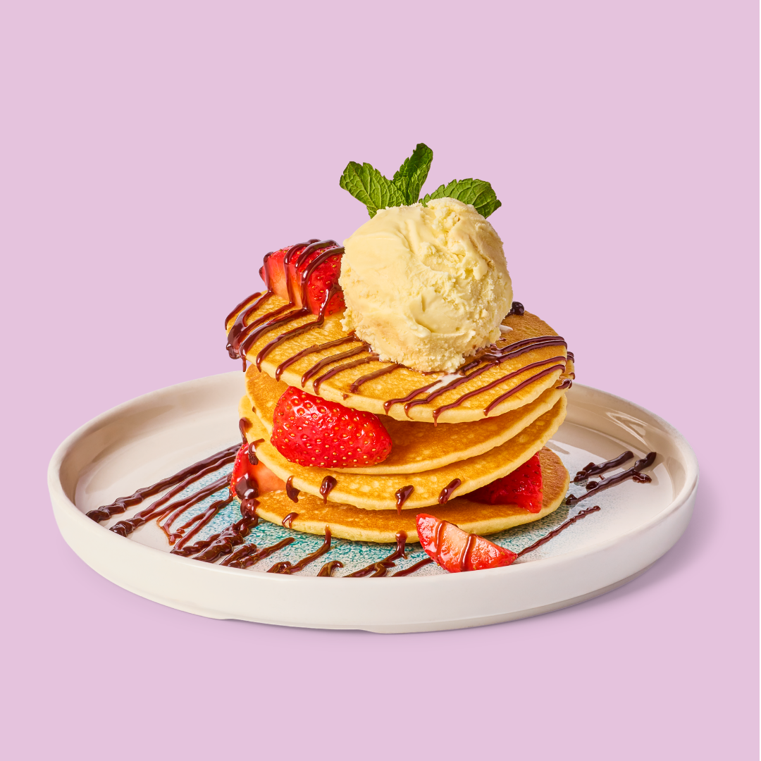 Fresh Strawberries American-Style Pancake Stack