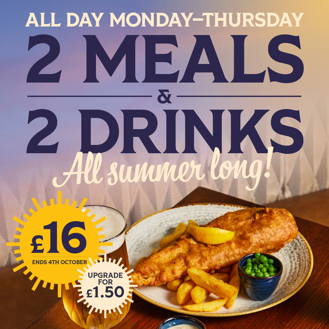 2 Meals & 2 Drinks for £16 Offer