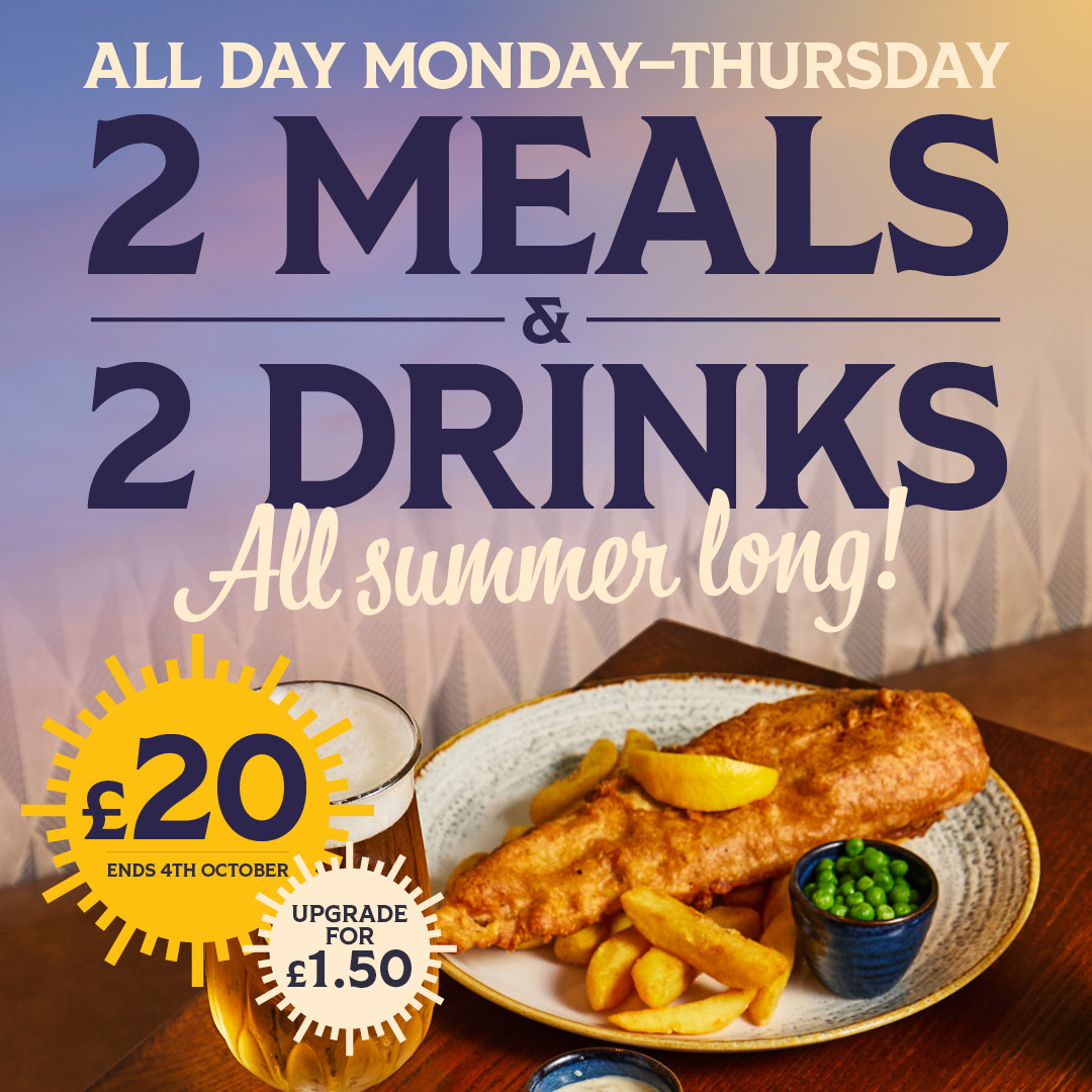 2 Meals & 2 Drinks for £20 Offer