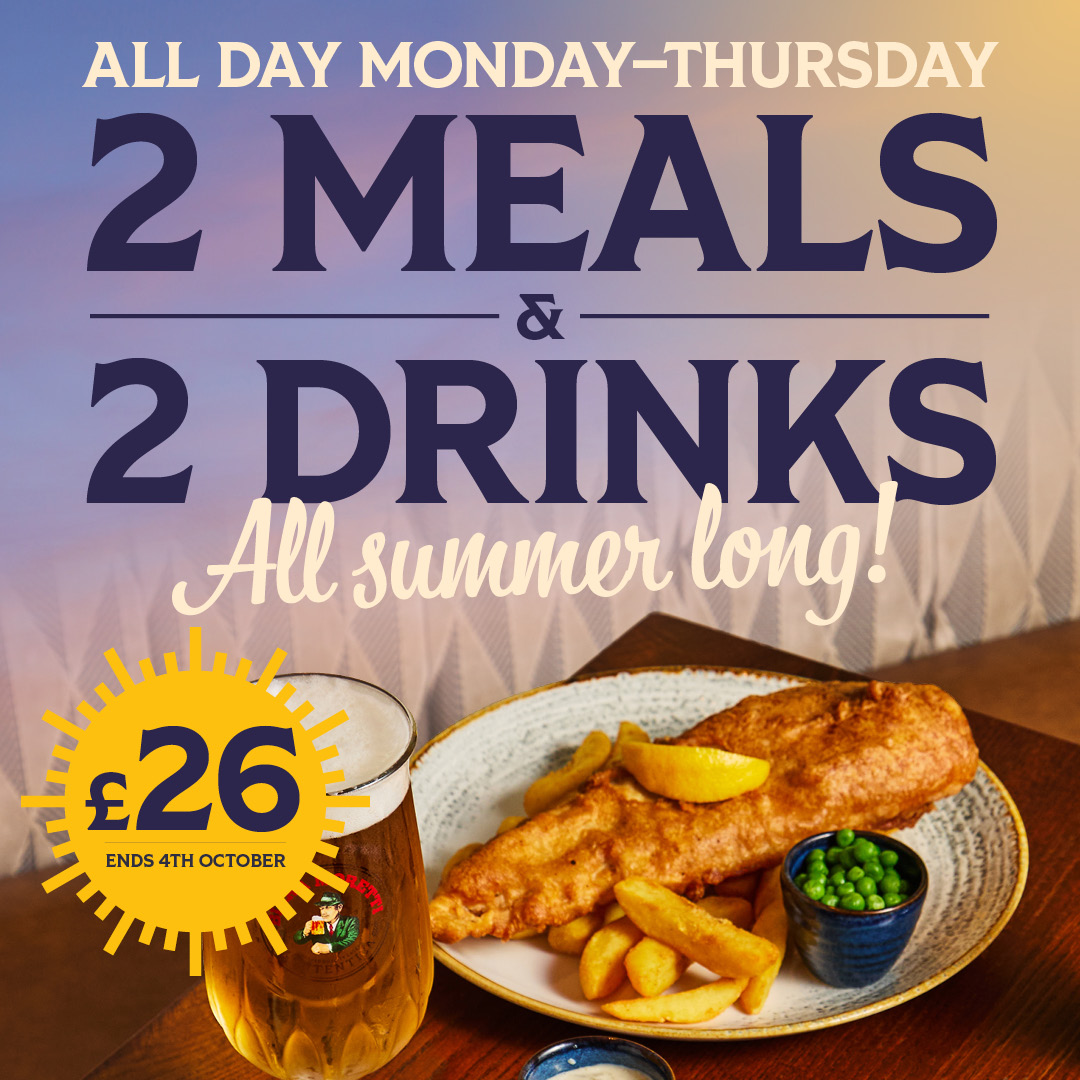 2 Meals & 2 Drinks for £26 Offer