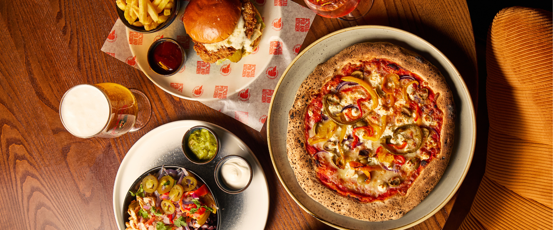 Food and drink on table