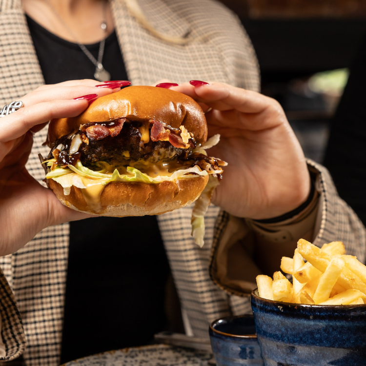Burger in Beer Garden at Tattershall Castle Whitehall