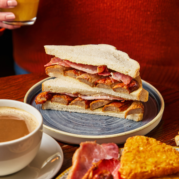 Bacon and sausage sandwich