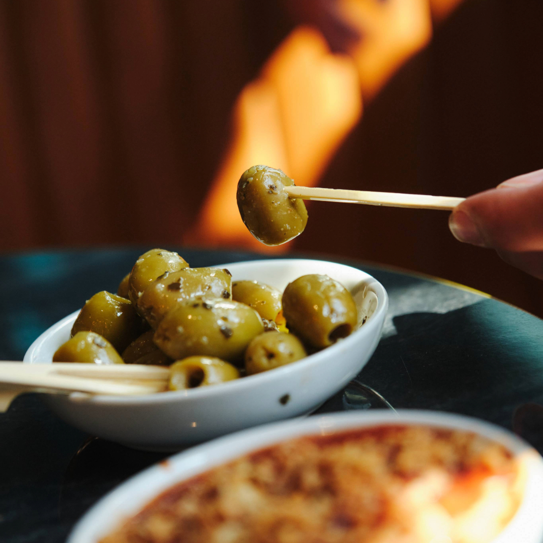 Basil & Garlic Green Olives at Be At One Liverpool Street