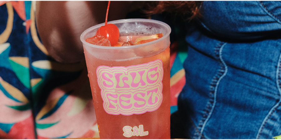 Close up of Slugfest branded cup 